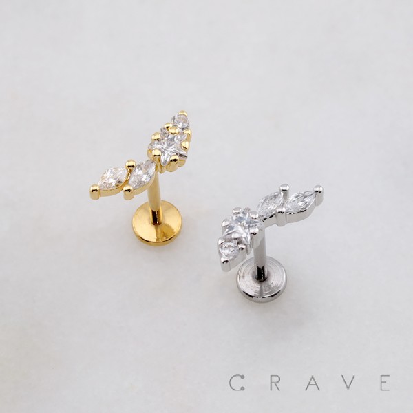 MULTI CZ CRESCENT STAR COMET MARQUISE BEZEL THREADLESS (PUSH IN) 316L SURGICAL STEEL LABRET SET